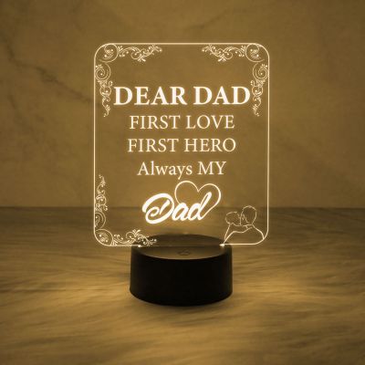 Dear Dad Engraved Night Lamp with Automatic Color Changing Light & On/Off Touch Button | USB Powered | Dad is My Hero Lamp | Best Gift for Dad